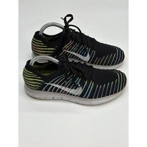 Nike Free RN Flyknit Women's Running Shoes Black Rainbow Multi Color Size 7.5